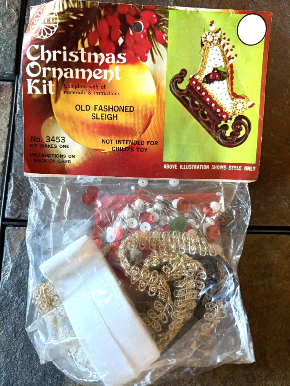 Vintage 1977 Walco Christmas Ornament Kit 3453 Old Fashioned Sleigh NOS NIP